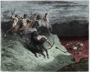 Inferno, Canto 12: The centaurs attack the souls in boiling blood (illustration from The Divine Comedy)